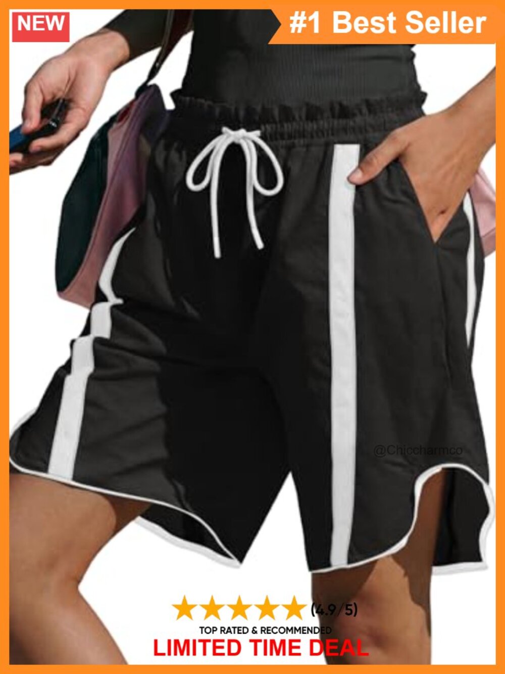 Fisoew Womens Baggy Cargo Shorts High Waist Wide Leg Tulip Hem Athletic